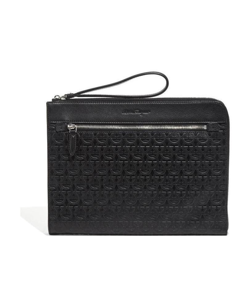 FERRAGAMO MONOGRAM-PATTERN CLUTCH BAG