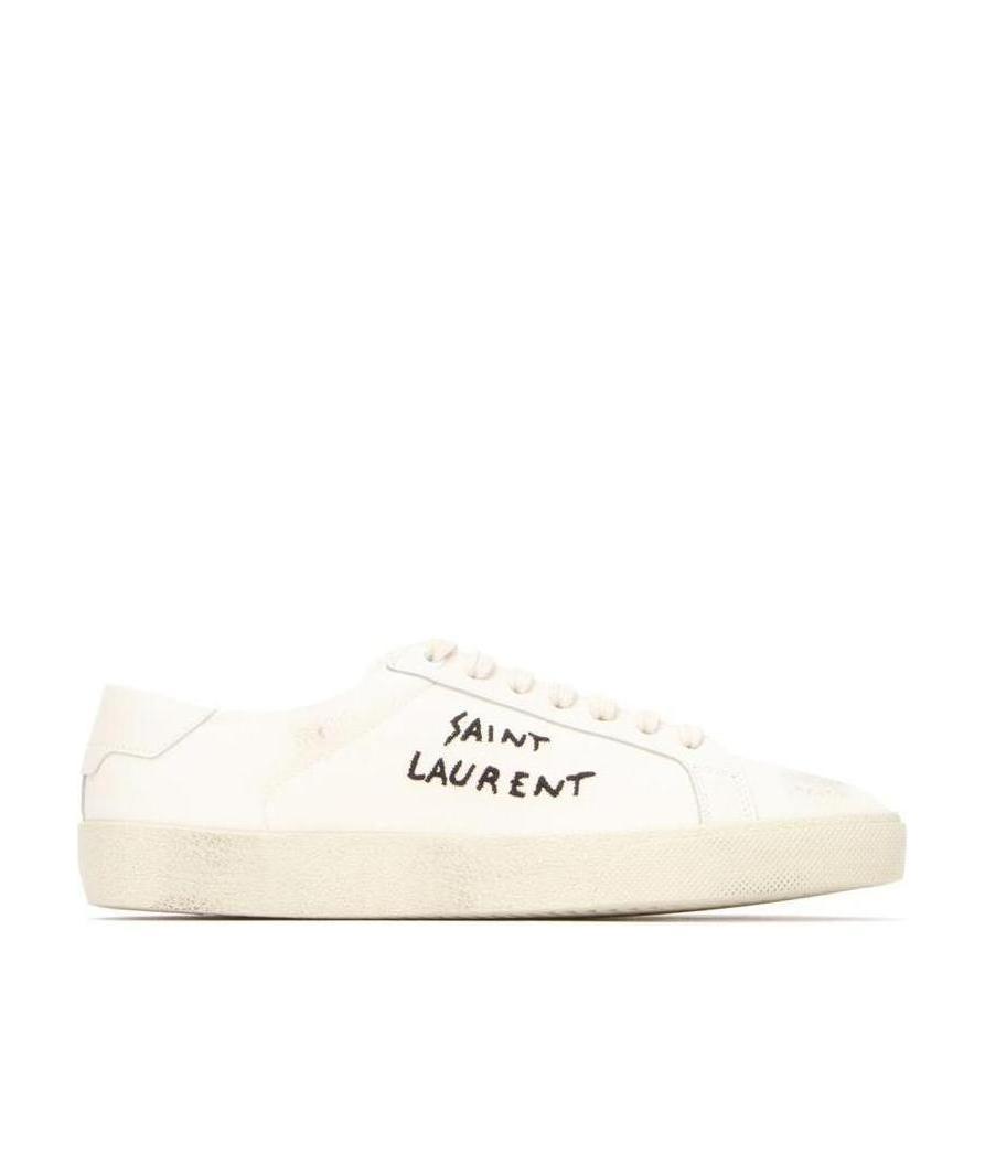 Saint Laurent Court Classic Distressed Logo-embroidered Canvas And Leather Sneakers In White