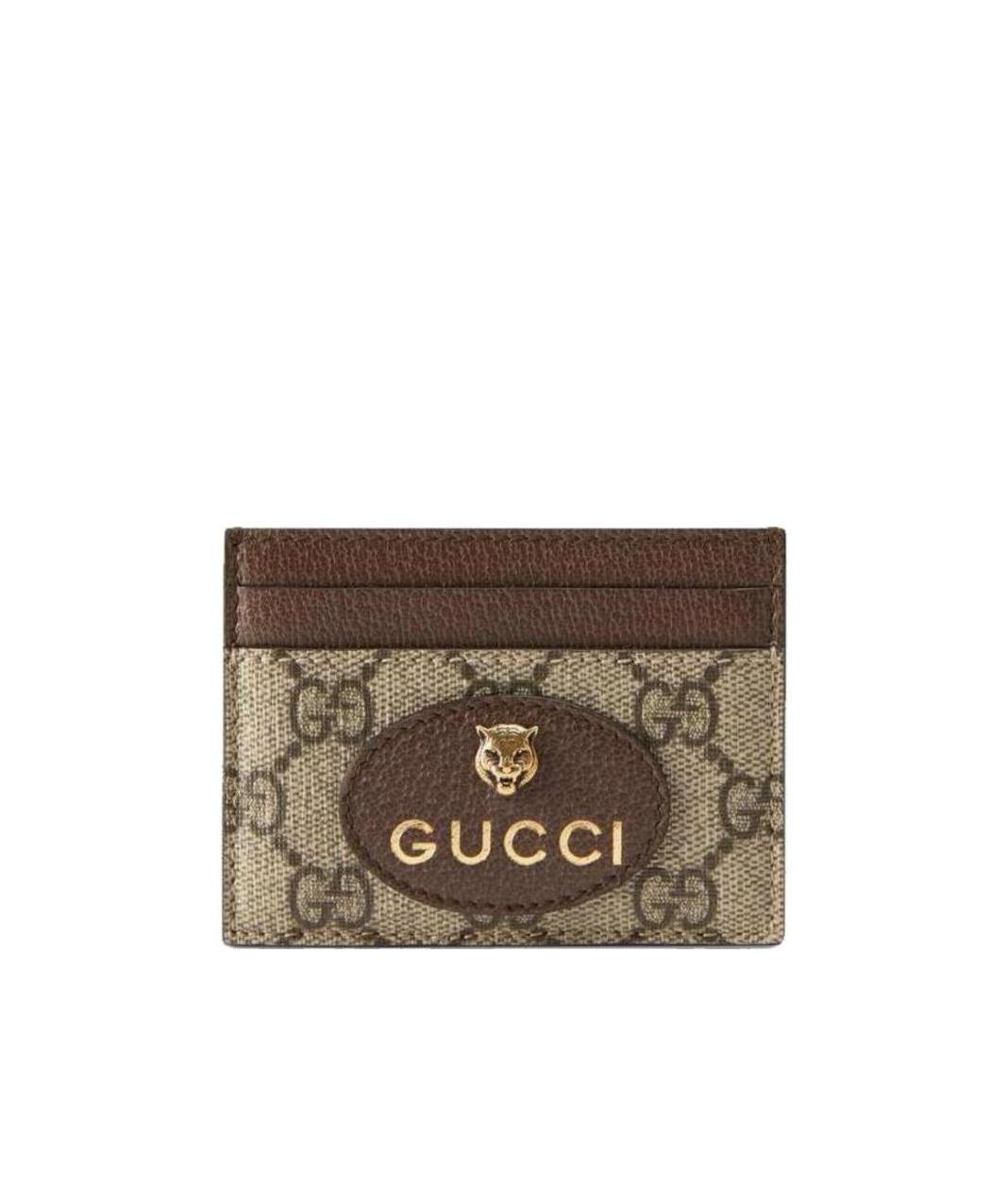 Gucci Gg Supreme Feline Head Cardholder In Brown