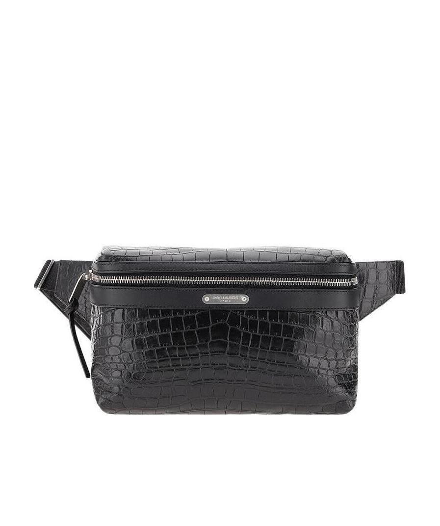 Saint Laurent Embossed Crocodile Effect Belt Bag In Black
