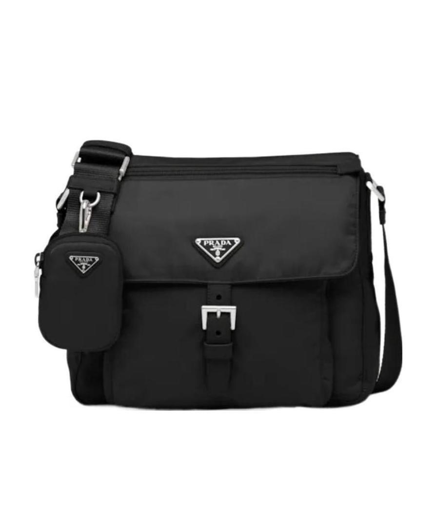 Prada Re-nylon Triangle Logo-plaque Shoulder Bag In Black