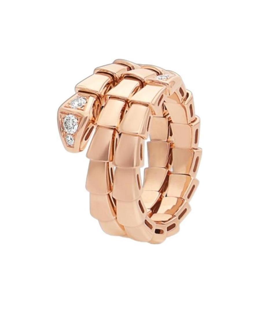 Bvlgari Womens Rose Gold Serpenti Viper 18ct Rose-gold And 0.1ct Brilliant-cut Diamond Ring In Yellow