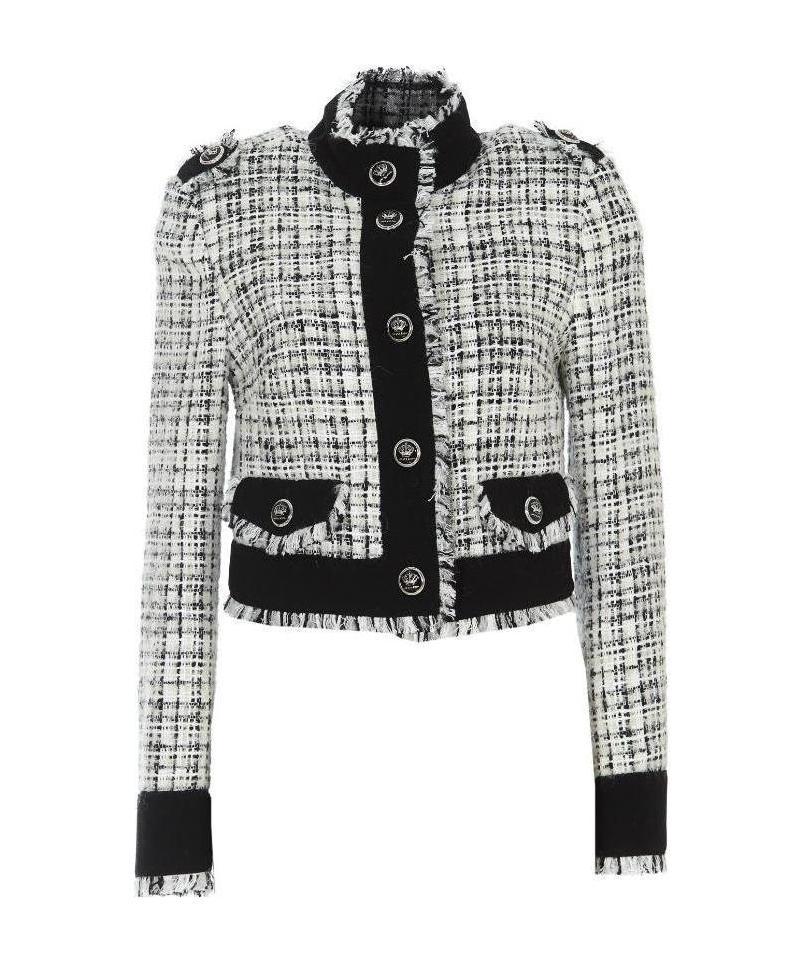 Dolce & Gabbana Cropped Tweed Jacket In Gray