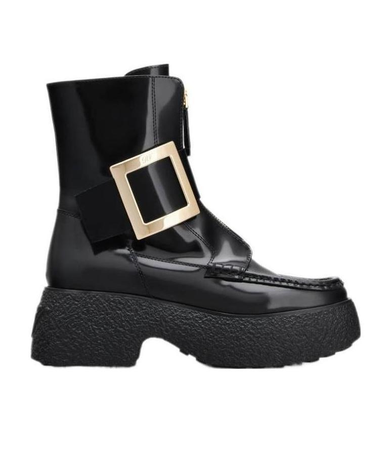 Roger Vivier Viv' Rangers Thick-soled Metal Clasp Boots In Black