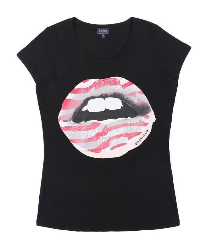 Shop Armani Jeans Printed T-shirt With Round Neck In Black
