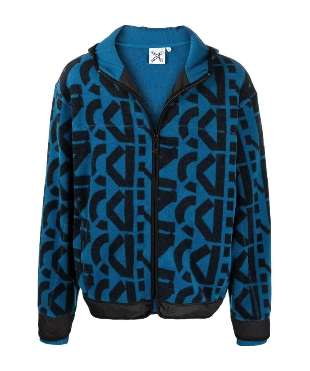 Kenzo Abstract-print Zip-up Hooded Jacket In Blue