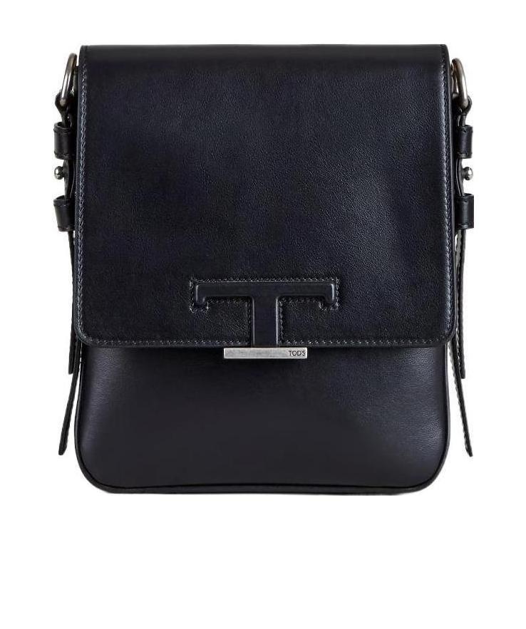 Tod's T-buckle Leather Messenger Bag In Black