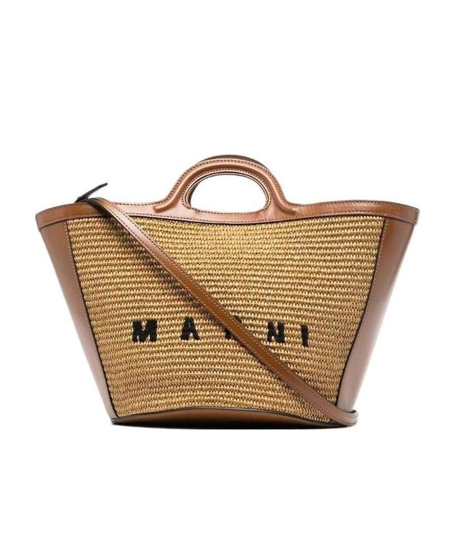 Shop Marni Tropicalia Small Bag In Brown Leather And Raffia