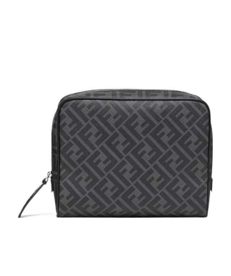 Shop Fendi Grey Fabric Toiletry Case In Black