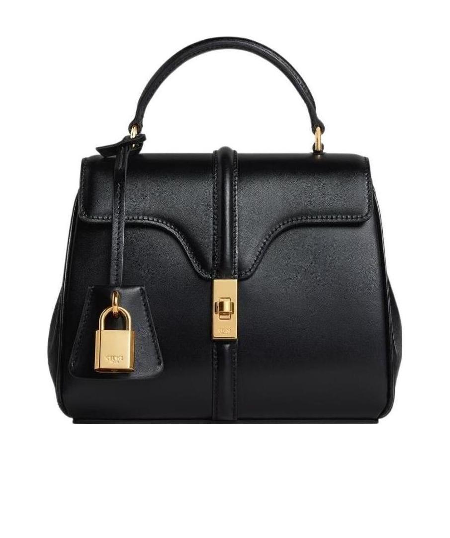 Celine Mini 16 Logo Detailed Shoulder Bag In Black
