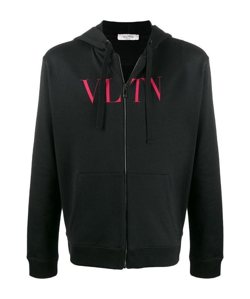 Valentino Vltn Zipped Hoodie In Gray