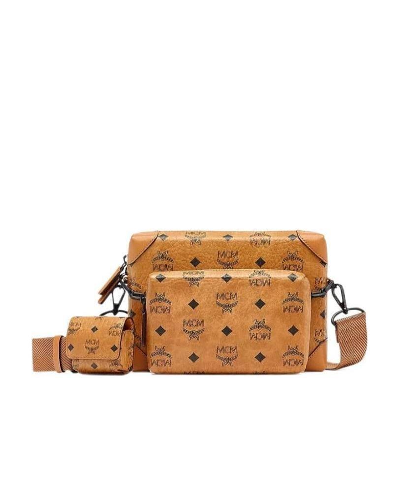 Mcm Logo Details Satchel In Brown