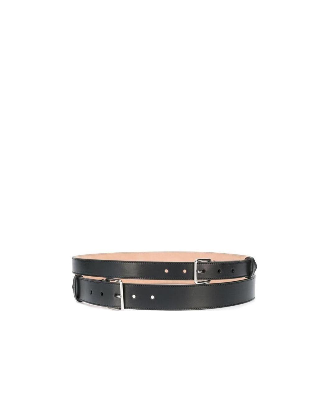 Alexander Mcqueen Black And Silver Double Thin Belt In Black