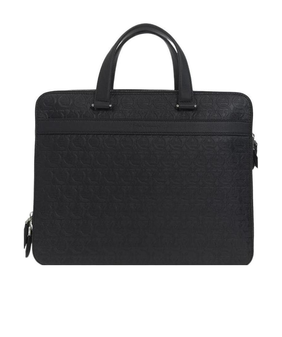 FERRAGAMO BLACK LOGO LEATHER BRIEFCASE
