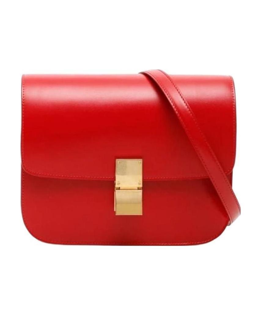Celine Classic Teen Leather Polished Handbag In Red