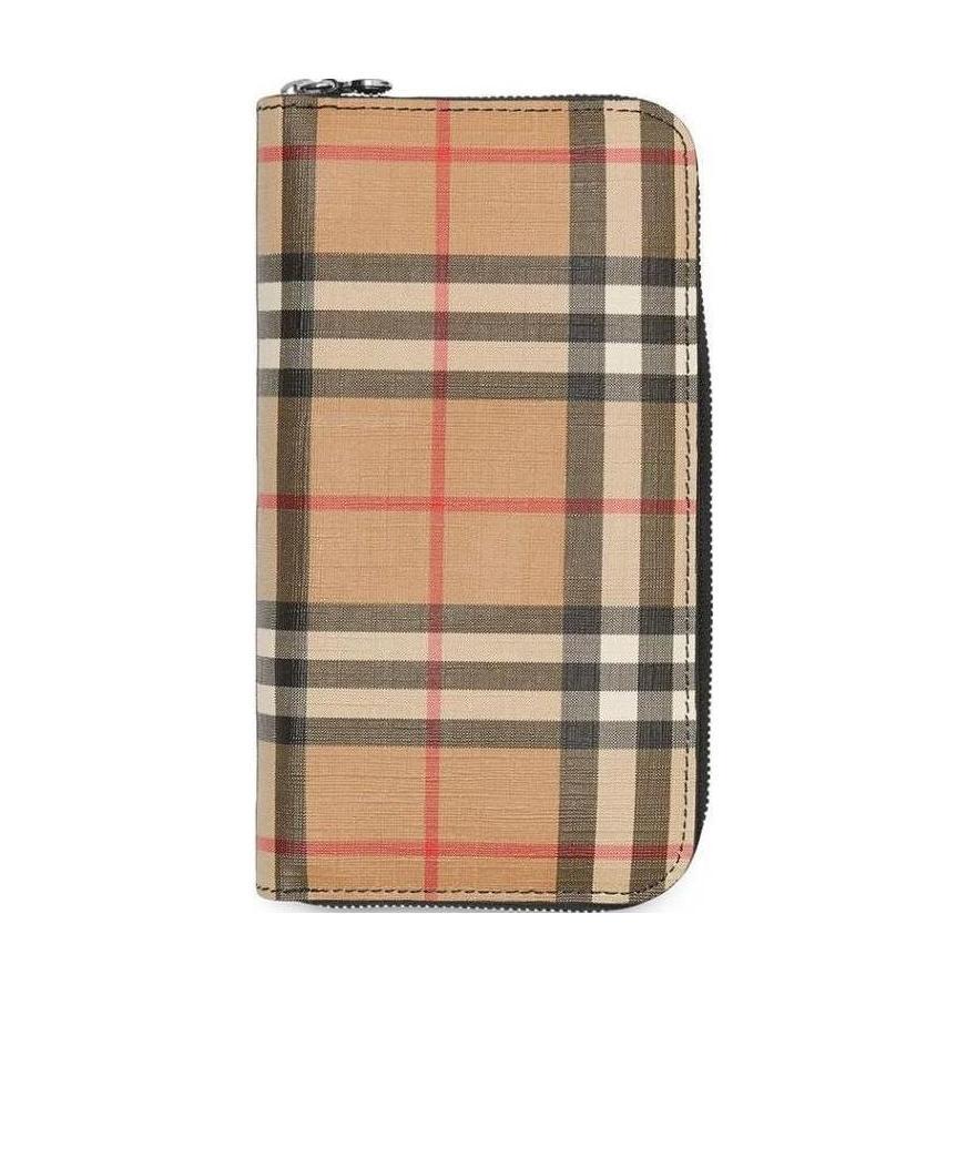 Burberry Vintage Check And Leather Ziparound Wallet In Brown