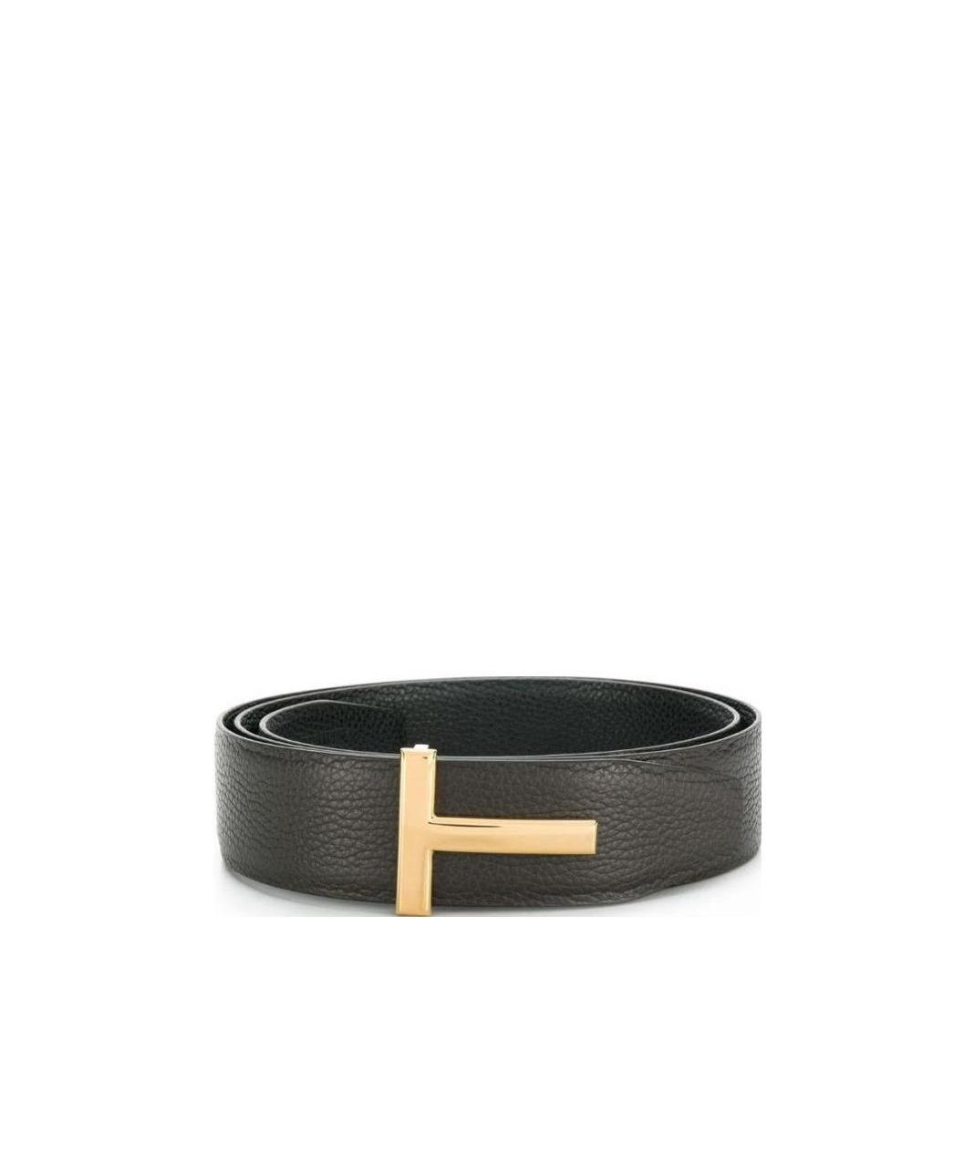 Tom Ford Black Calfskin Leather Belt With Gold T Buckle In Black