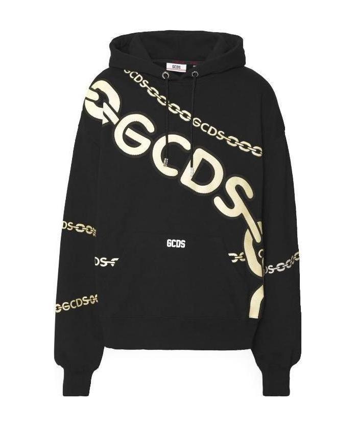 Gcds Chain-link Logo-print Hoodie In Black