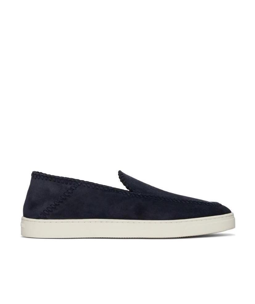 Giorgio Armani Almond Toe Leather Sneaker With Braid Detailing In Black