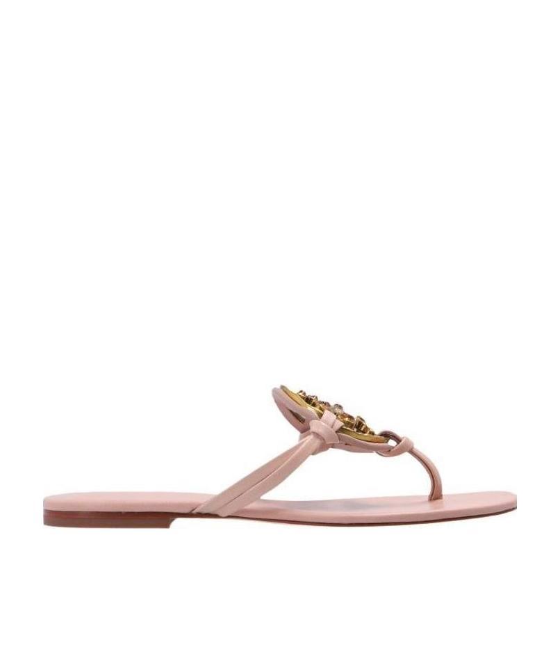 Tory Burch Logo-plaque Flat Sandals In Neutral