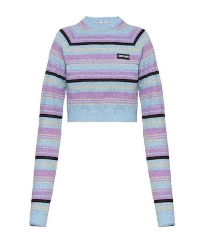 Miu Miu Striped Cropped Jumper In Blue