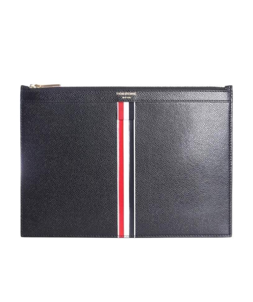 Thom Browne Vertical Intarsia Stripe Small Tablet Holder In Black