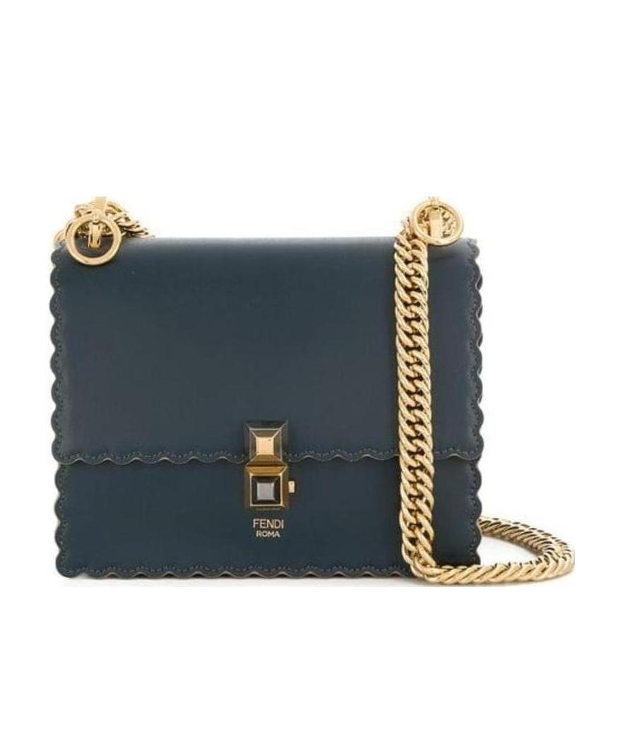Fendi Kan I Fan Leather Shoulder Bag In Black