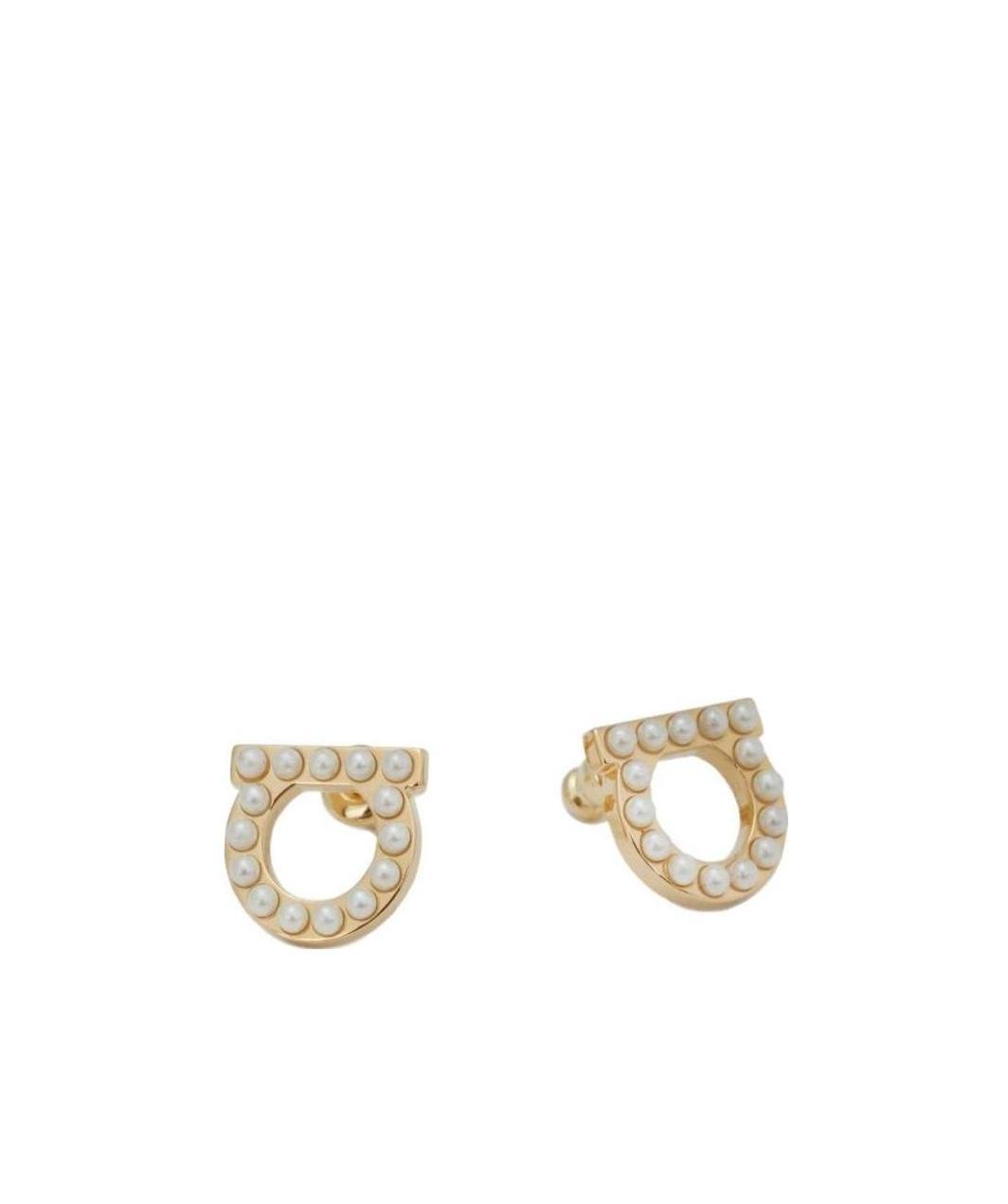 Ferragamo Gancini Earrings Gold-tone Finish Pearl Embellishments