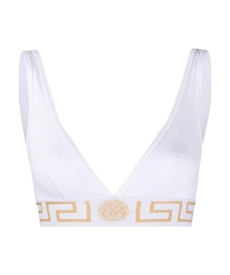 Versace Cotton Topeka Underwire Free Bra With Golden-effect Monogram In White