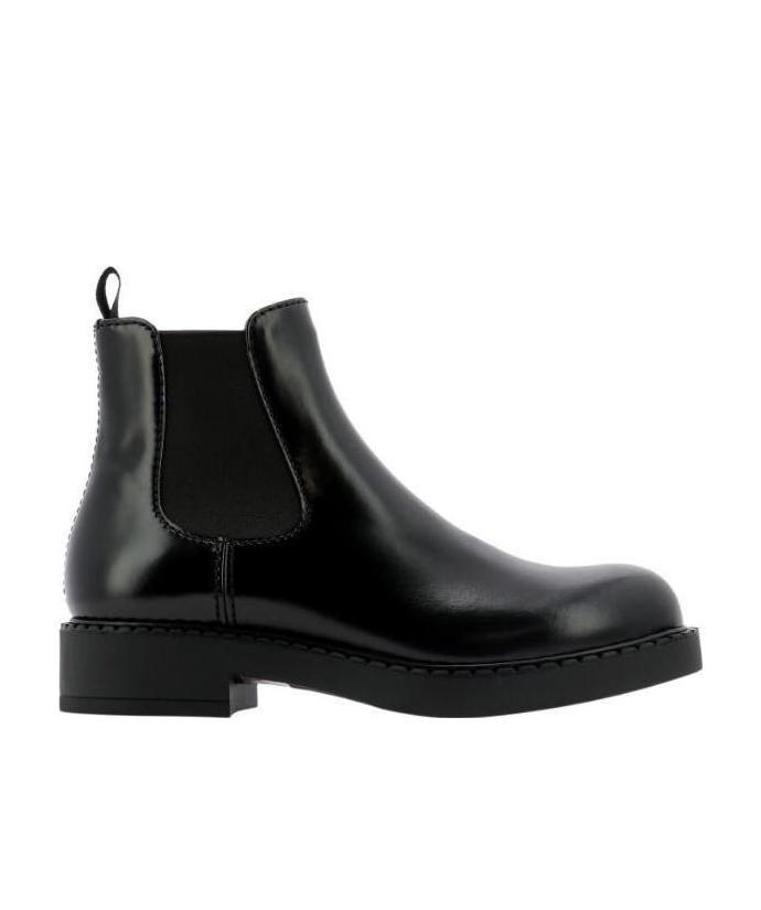 Shop Prada Brushed Leather Chelsea Boots In Black