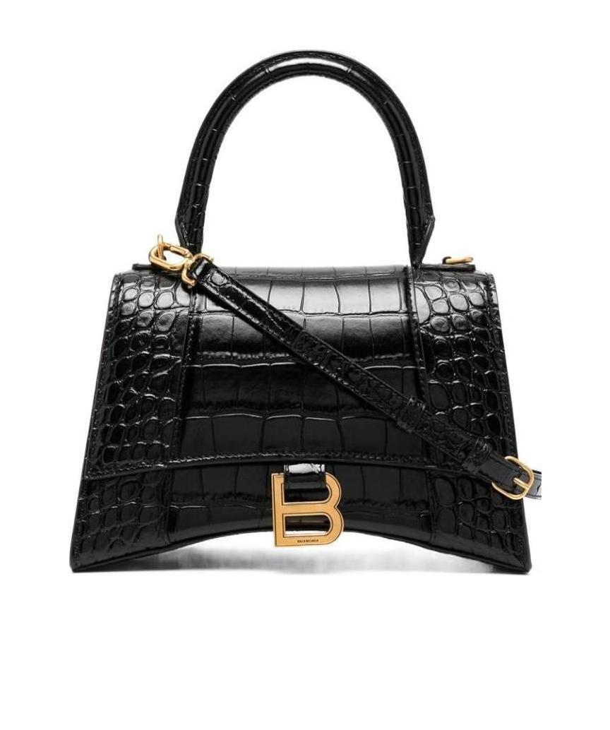 Balenciaga Borsa Hourglass Small Con Lavorazione Coccodrillo Da Donna In Nero In Black