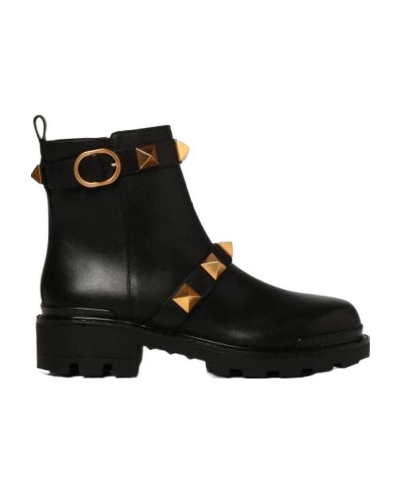 Shop Valentino Roman Stud Combat Boots In Black