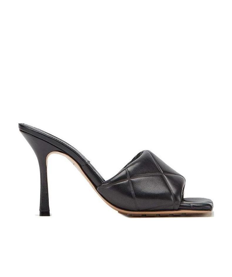 Bottega Veneta Green Intrecciato Lido Heeled Sandals In Black