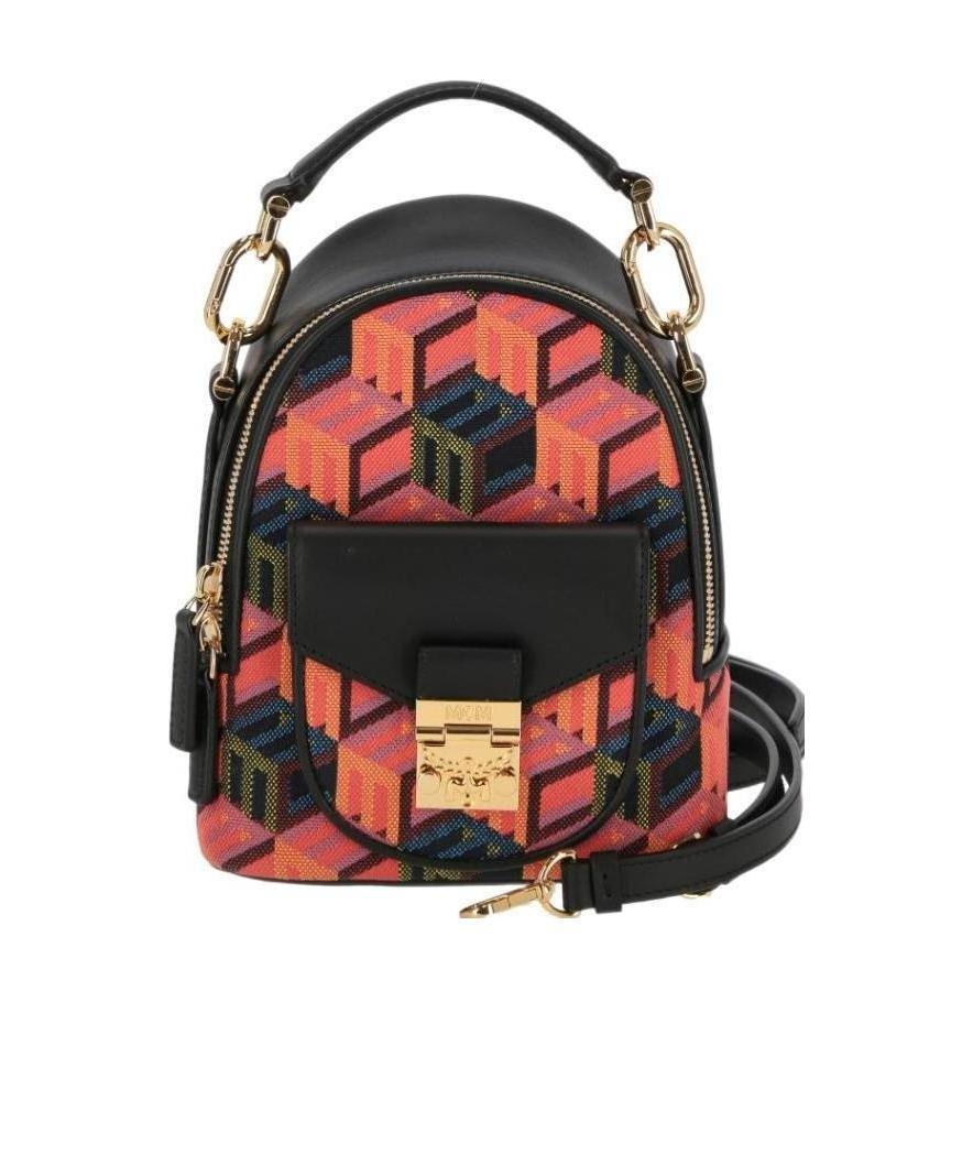 Mcm Patricia Cubic Monogram Jacquard Backpack In Black