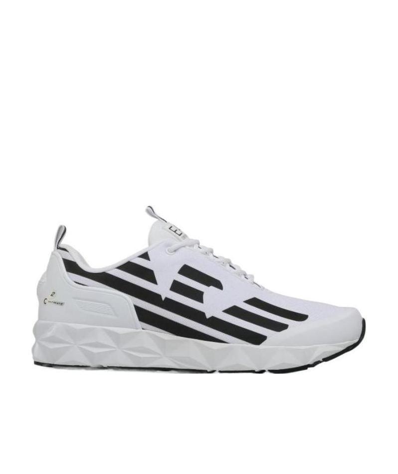 Ea7 Black And White Polyester Sneaker In White