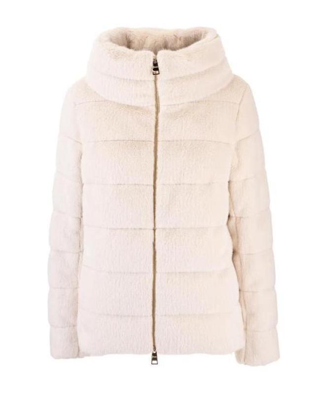 Herno Zip-up Shearling Jacket In White
