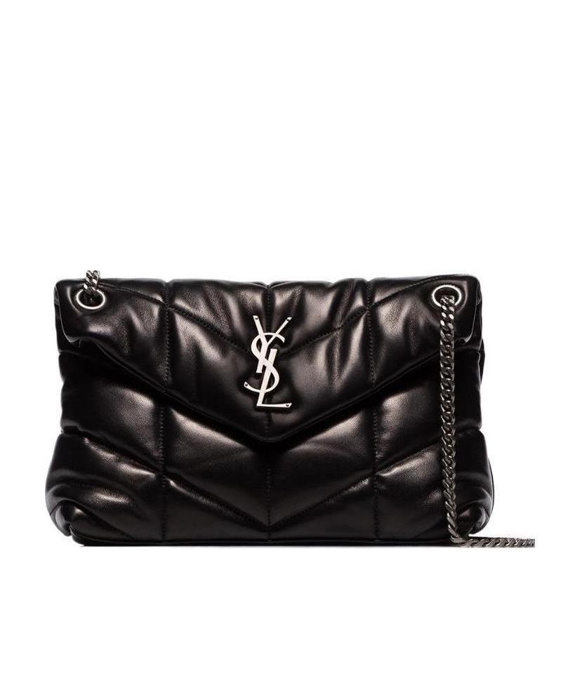Saint Laurent Women Puffer Small Leather Shoulder Bag In Black