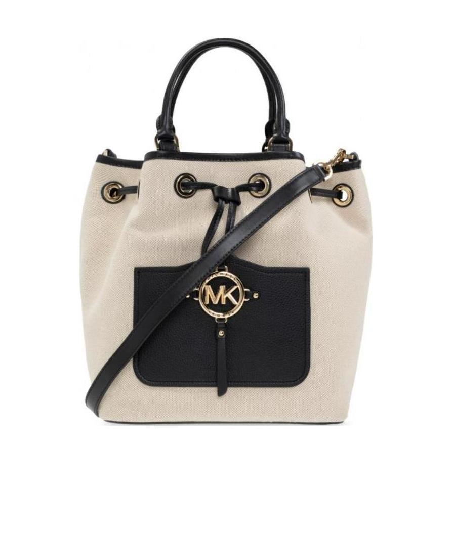 Michael Michael Kors Two-tone Leather-trim Bucket Bag In Nude