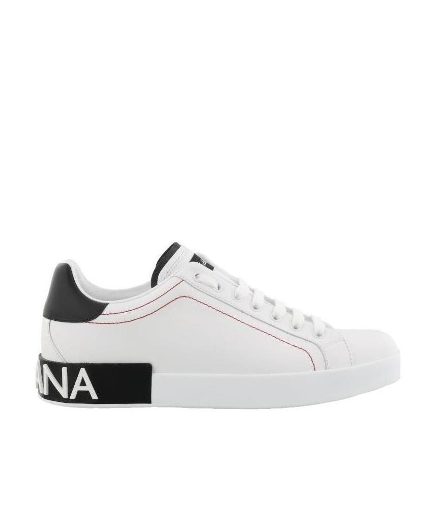 Dolce & Gabbana Portofino Leather Sneakers With Rubberized Logo Shoes In White