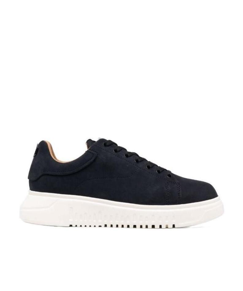 Emporio Armani Logo-patch Low-top Suede Sneakers In Black