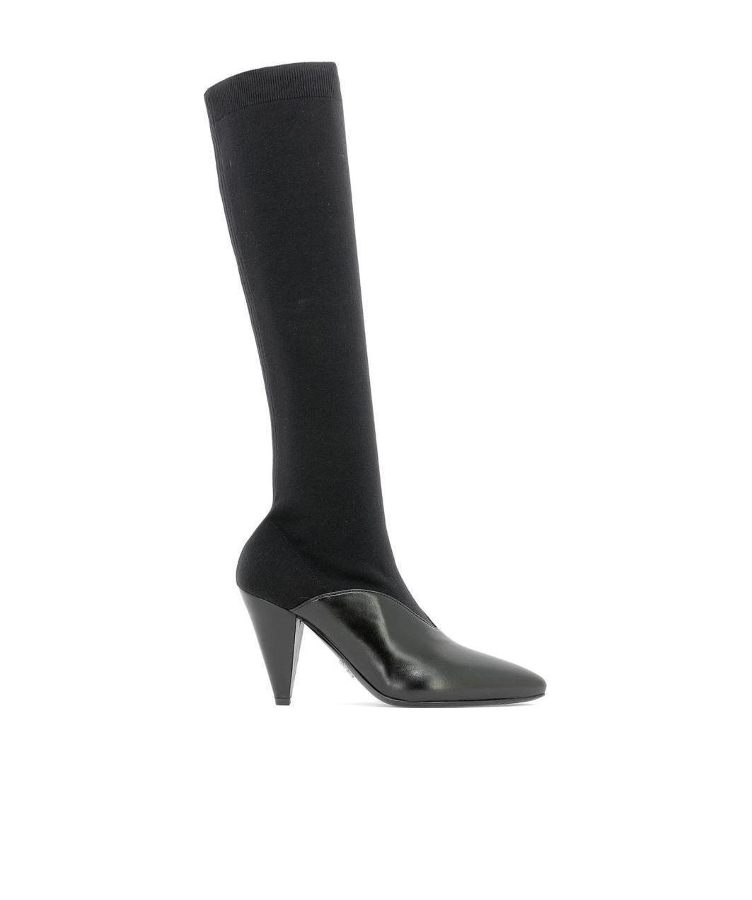 Prada Spliced Knee Boots In Black