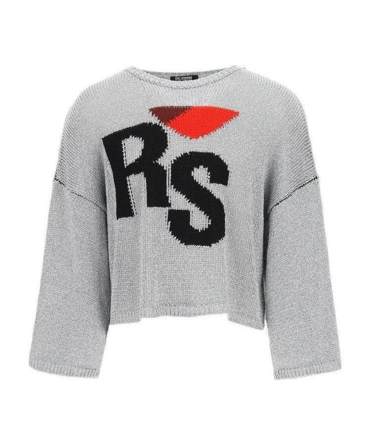 Raf Simons Intarsia-logo Jumper In Gray