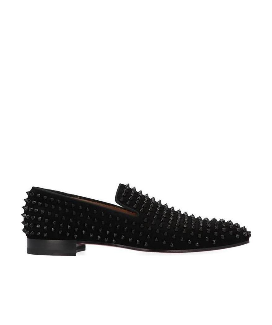 Christian Louboutin Dandelion Grosgrain-trimmed Studded Knitted Loafers In Black