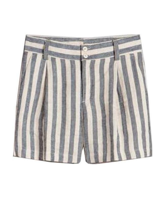 Twinset Striped Linen Shorts In Gray