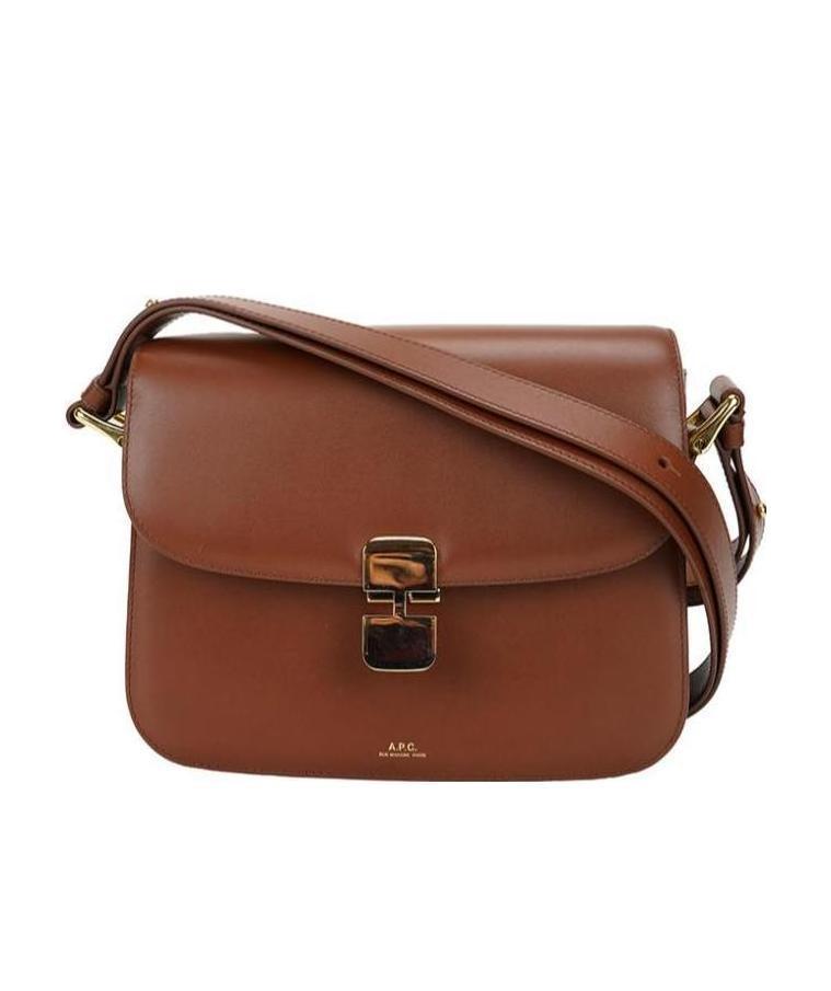 Apc Logo-print Leather Shoulder Bag In Brown