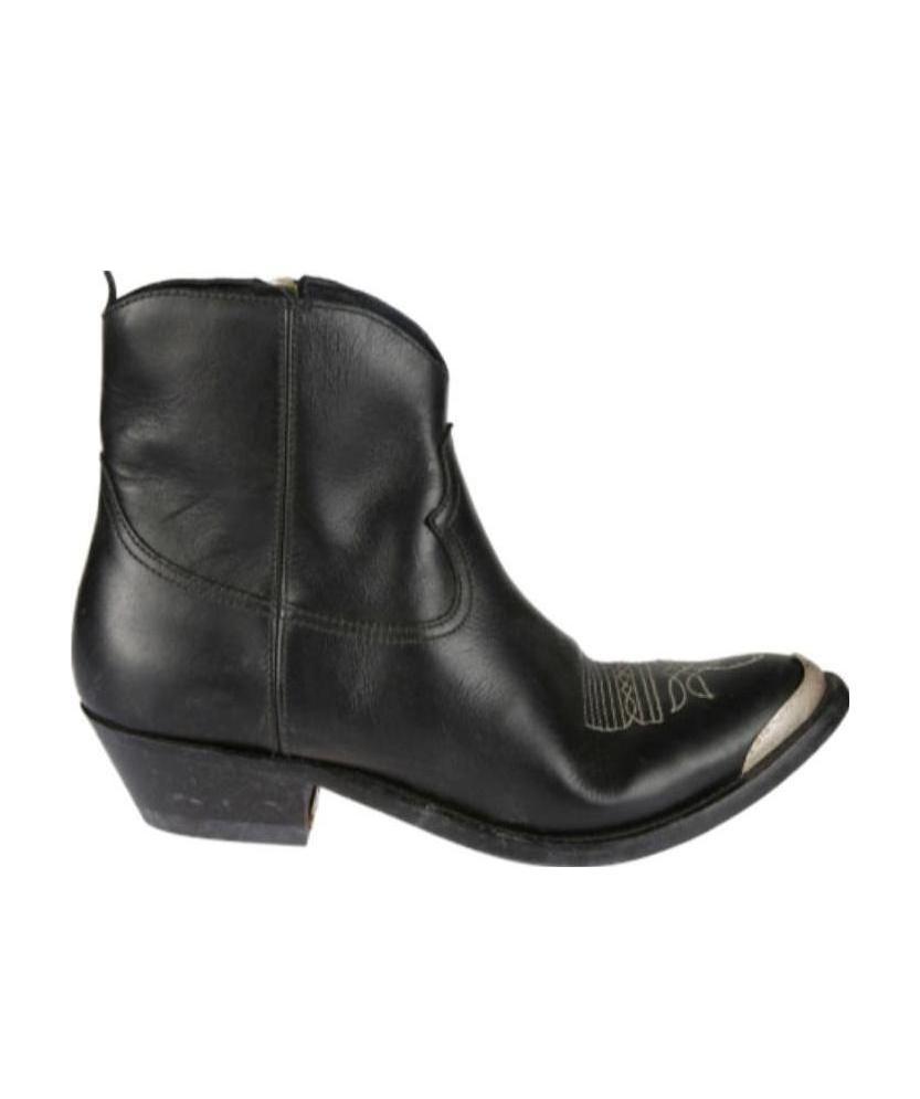 Golden Goose Young Ankle Boots In Leather With Cowboy-style Decoration In Black