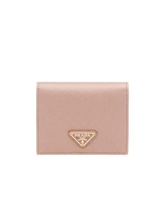 Prada Womens Pink Logo-plaque Small Leather Wallet In Nude