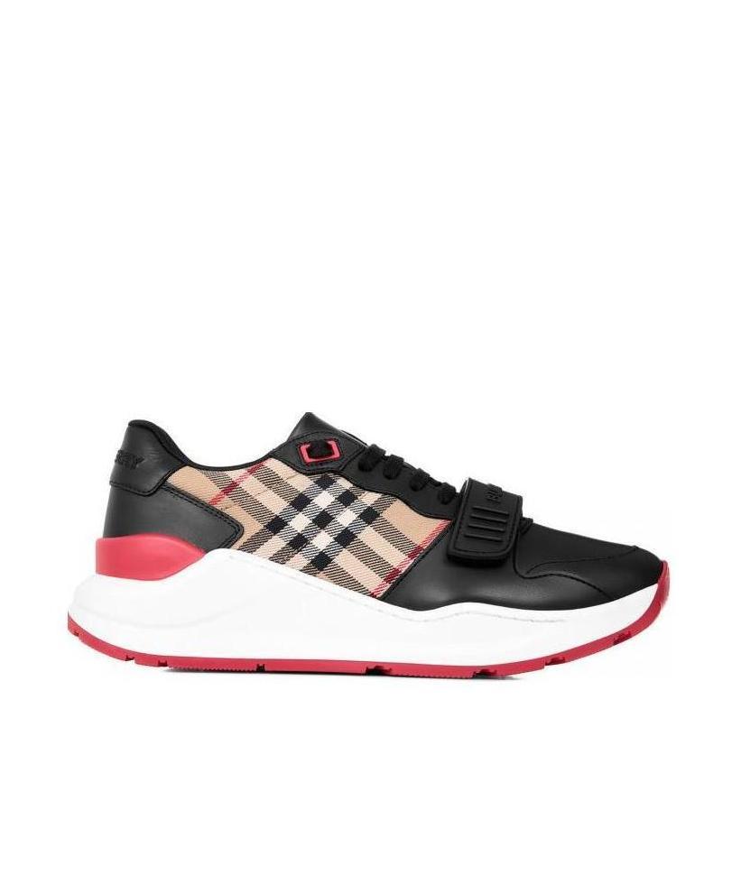 Burberry Ramsey Vintage Check Red Sole Low-top Sneakers In Black