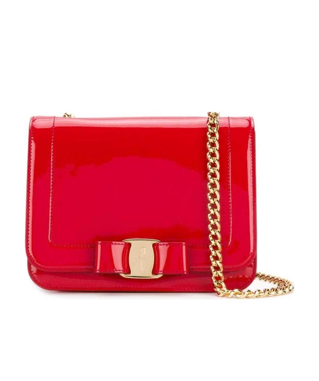Ferragamo Bright Red Lacquered Leather Flip Vara Shoulder Bag In Red
