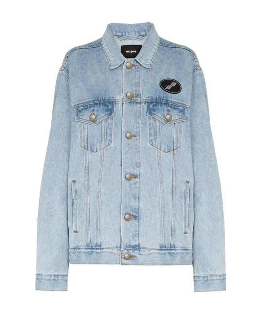 We11 Done Logo-patch Oversized Denim Jacket In Blue